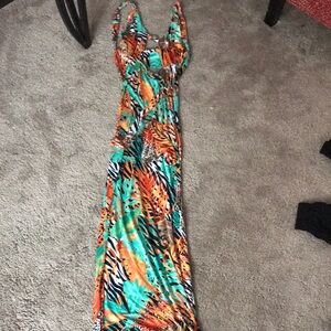 Green bodycon multi color beach dress size large NWT